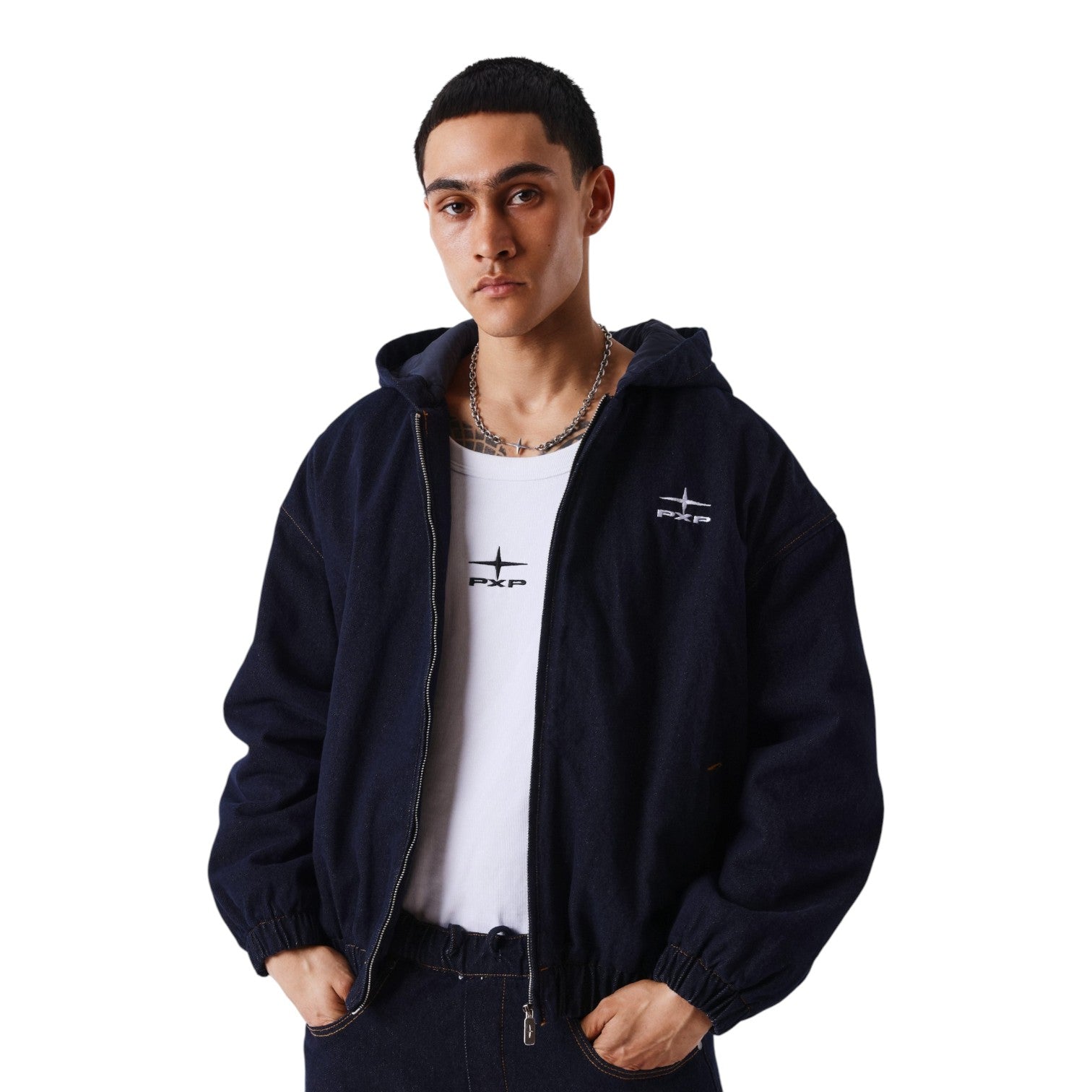Denim Hooded Jacket Blue