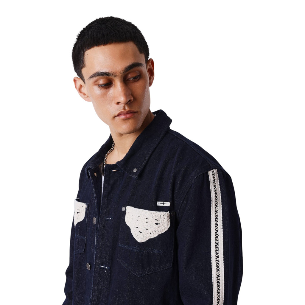 Two-Tone Denim Jacket With Crochet Details