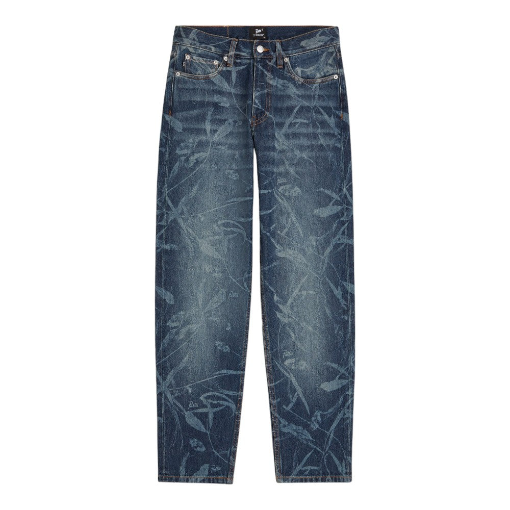 Leaves Laser Printed Denim Jeans