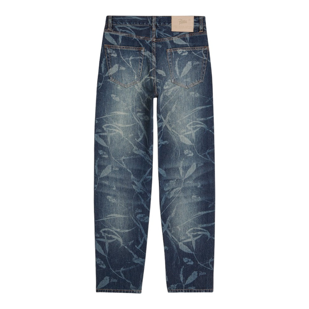 Leaves Laser Printed Denim Jeans