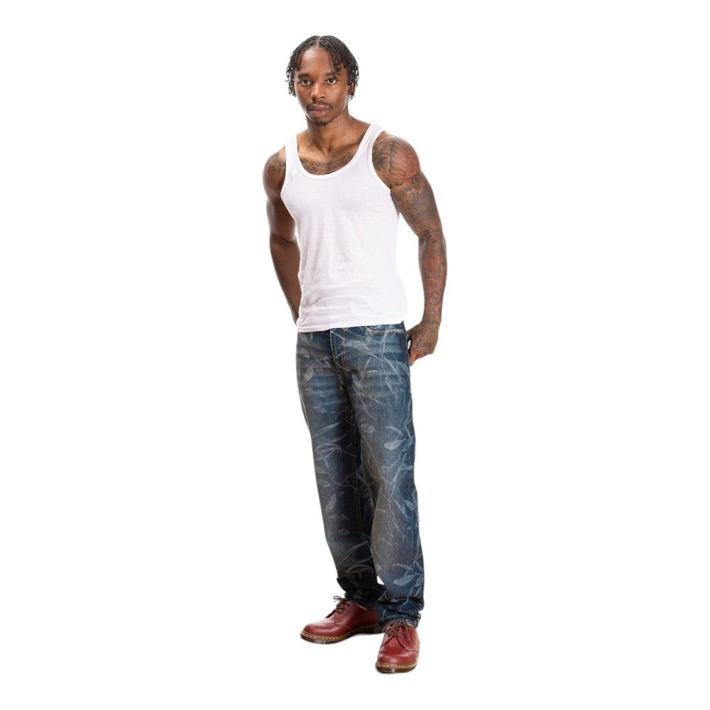 Leaves Laser Printed Denim Jeans