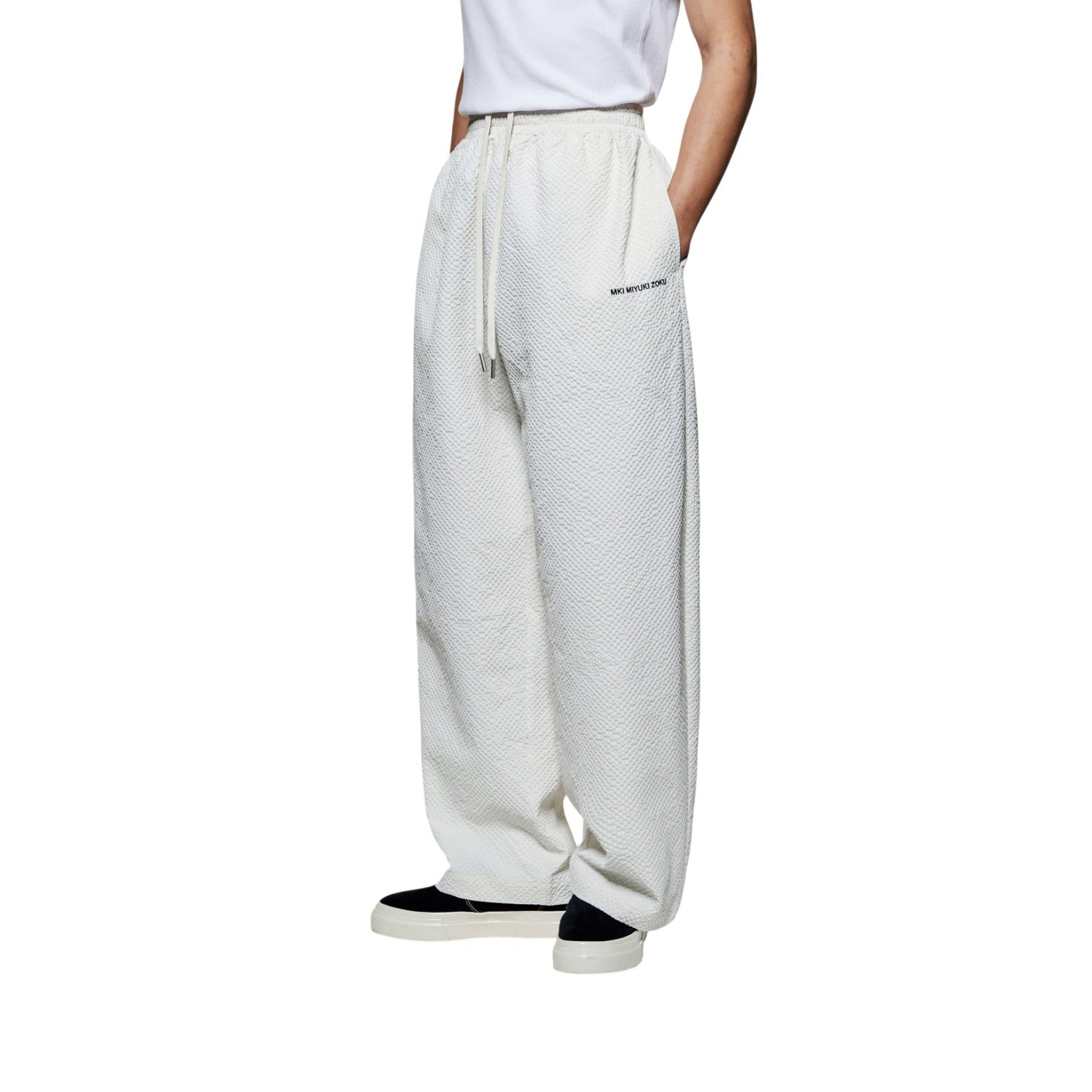 Seersucker Wide Leg Trousers Bone