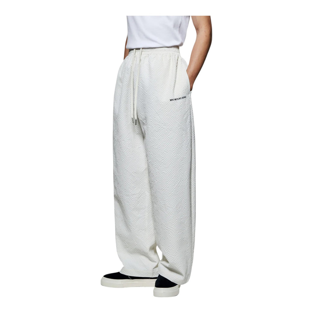 Seersucker Wide Leg Trousers Bone