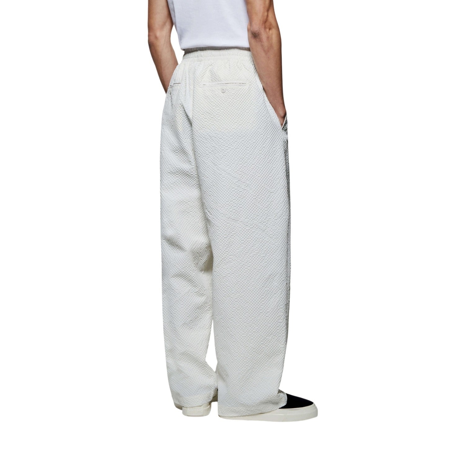 Seersucker Wide Leg Trousers Bone