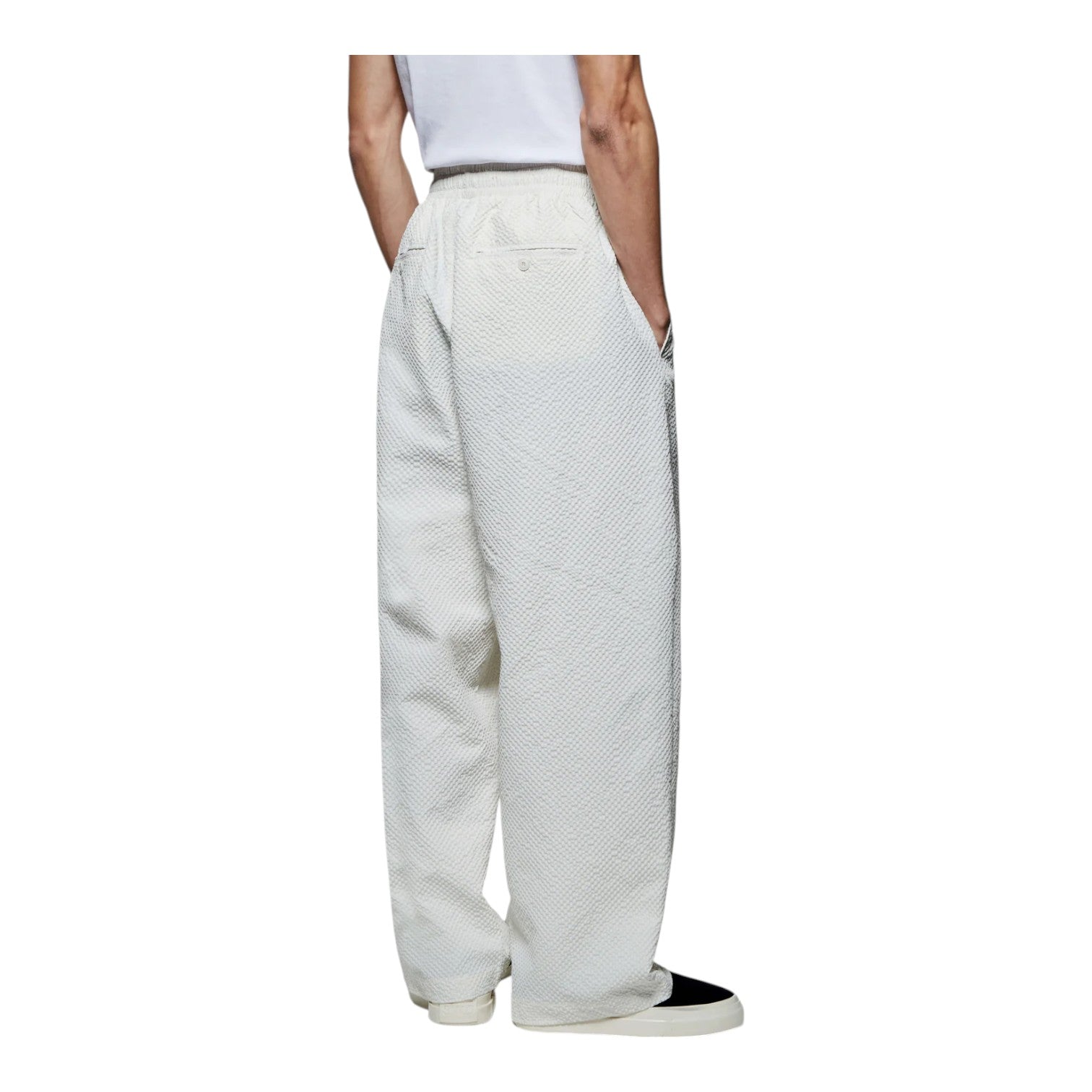 Seersucker Wide Leg Trousers Bone