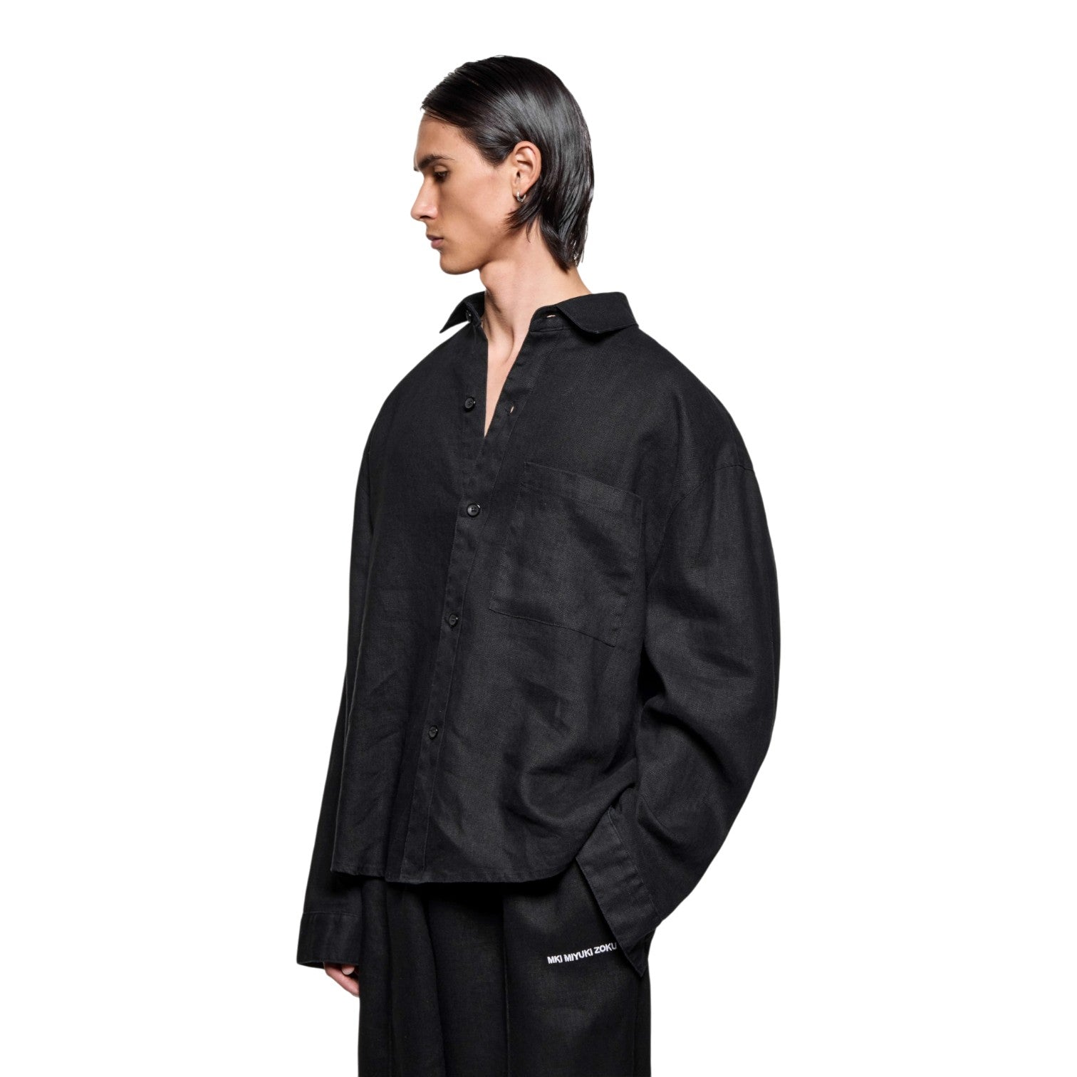 Linen Box Dress Shirt Black