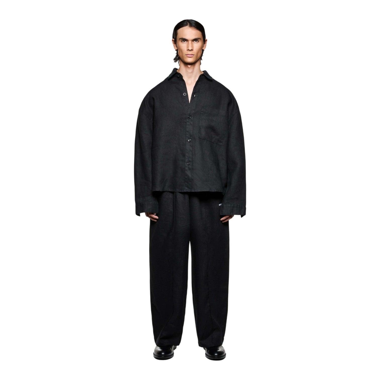 Linen Box Dress Shirt Black