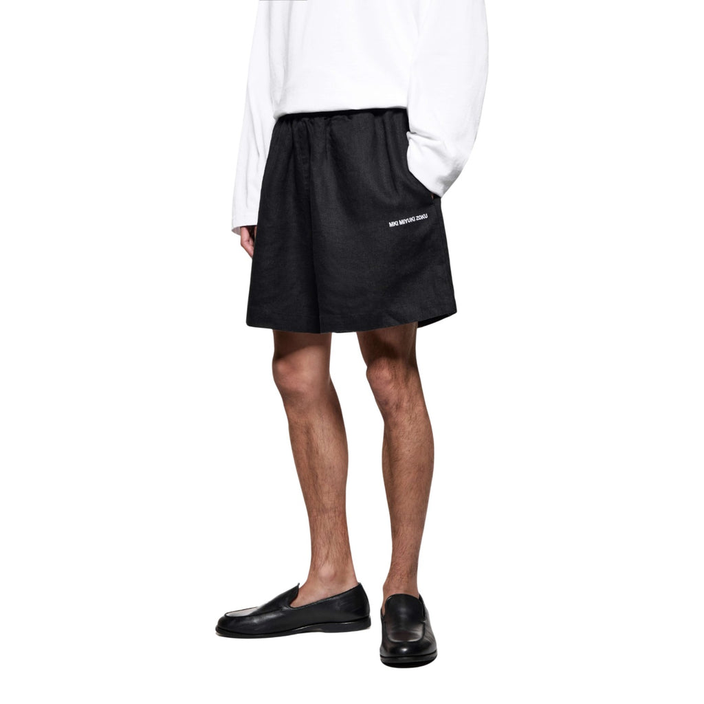 Linen Wide Leg Shorts Black