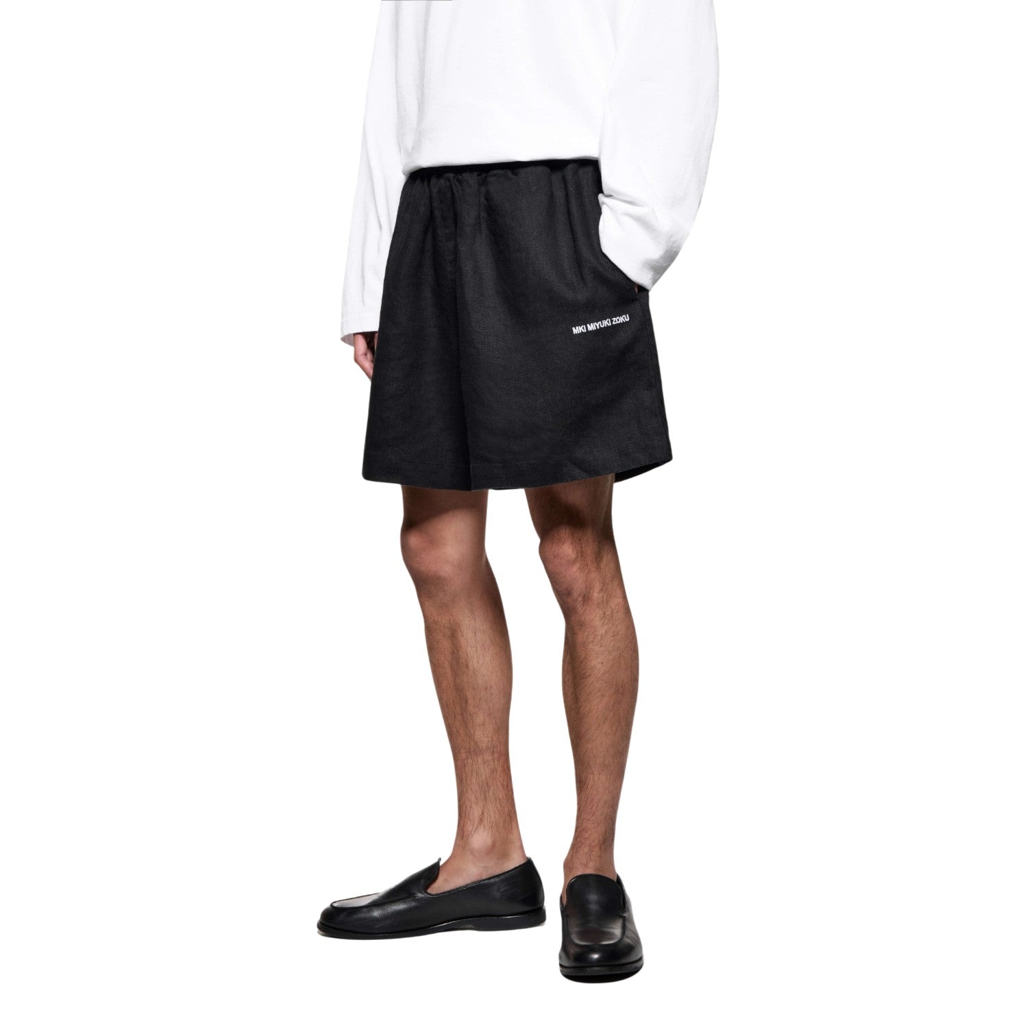 Linen Wide Leg Shorts Black