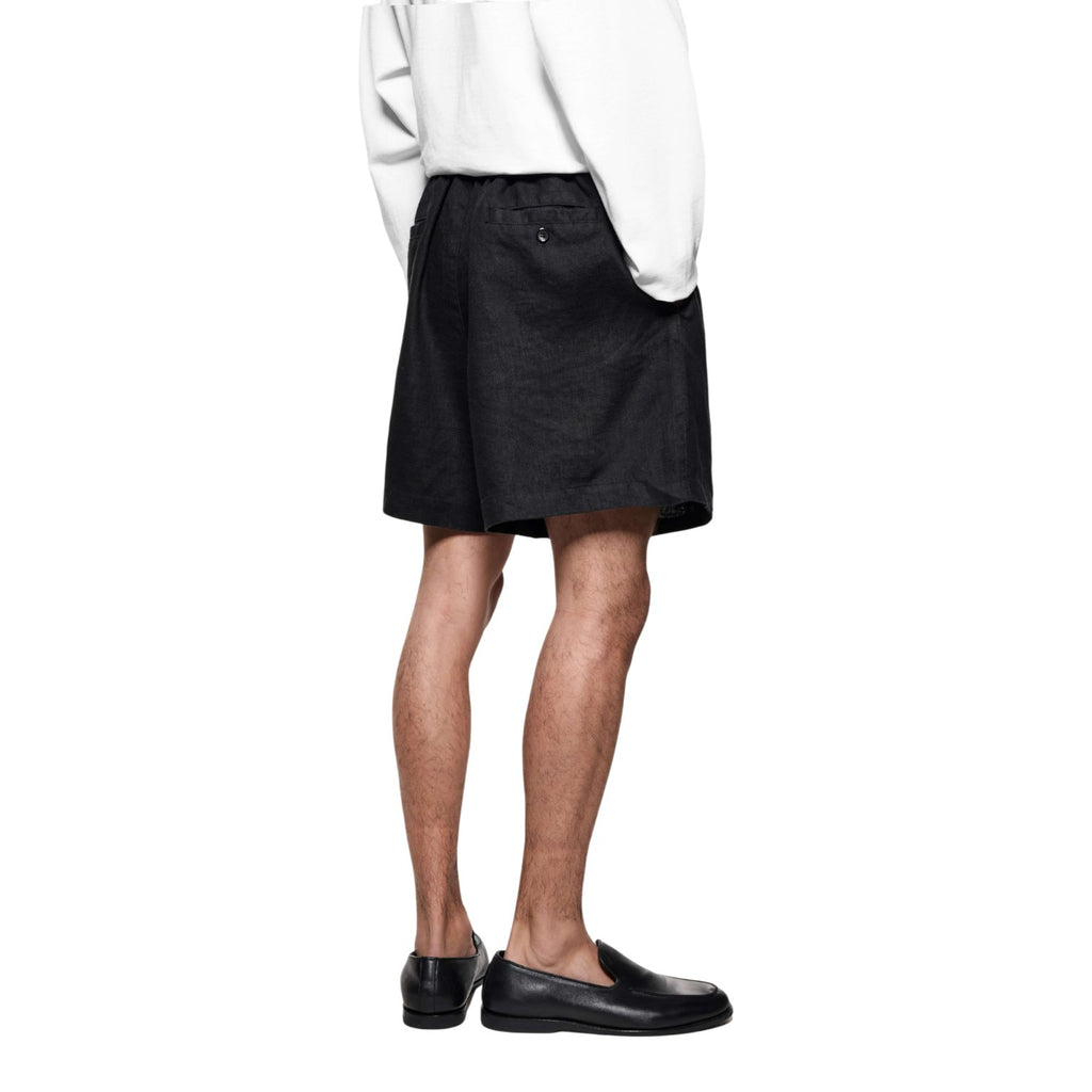 Linen Wide Leg Shorts Black