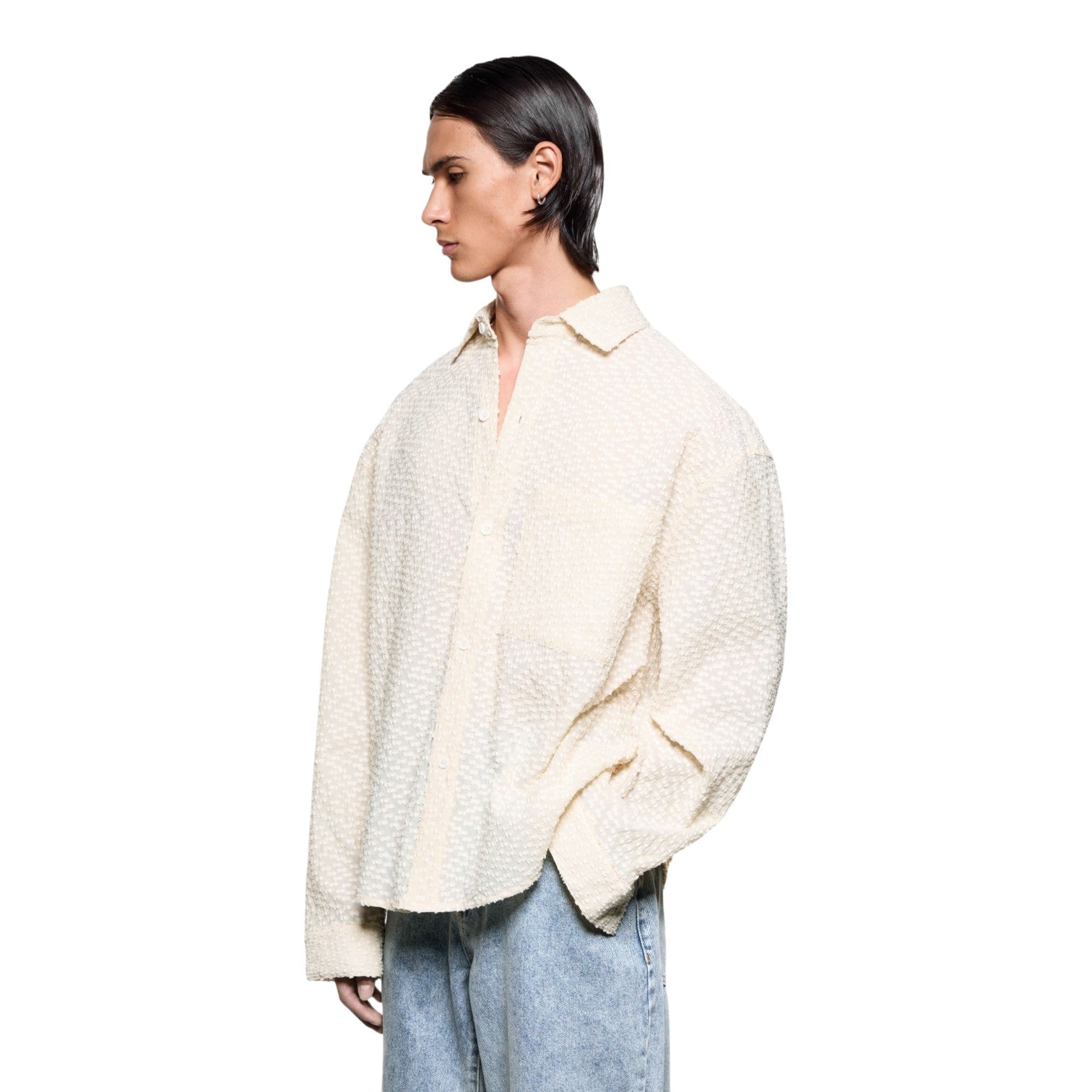 Ribbon Jacquard Box Dress Shirt Beige