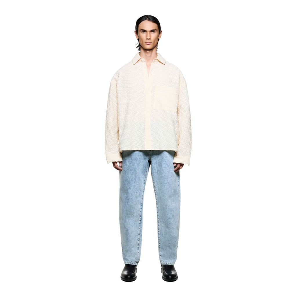Ribbon Jacquard Box Dress Shirt Beige