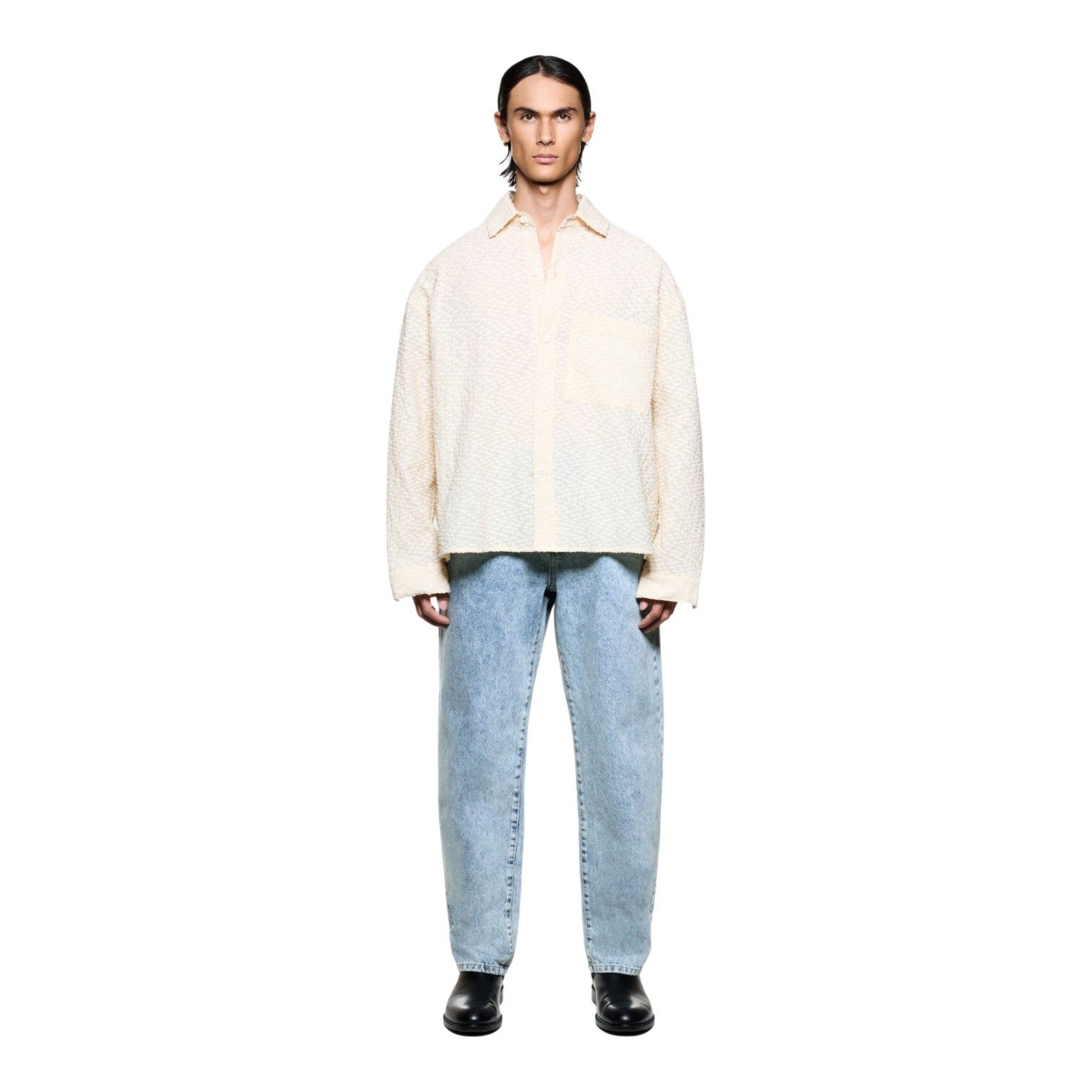 Ribbon Jacquard Box Dress Shirt Beige