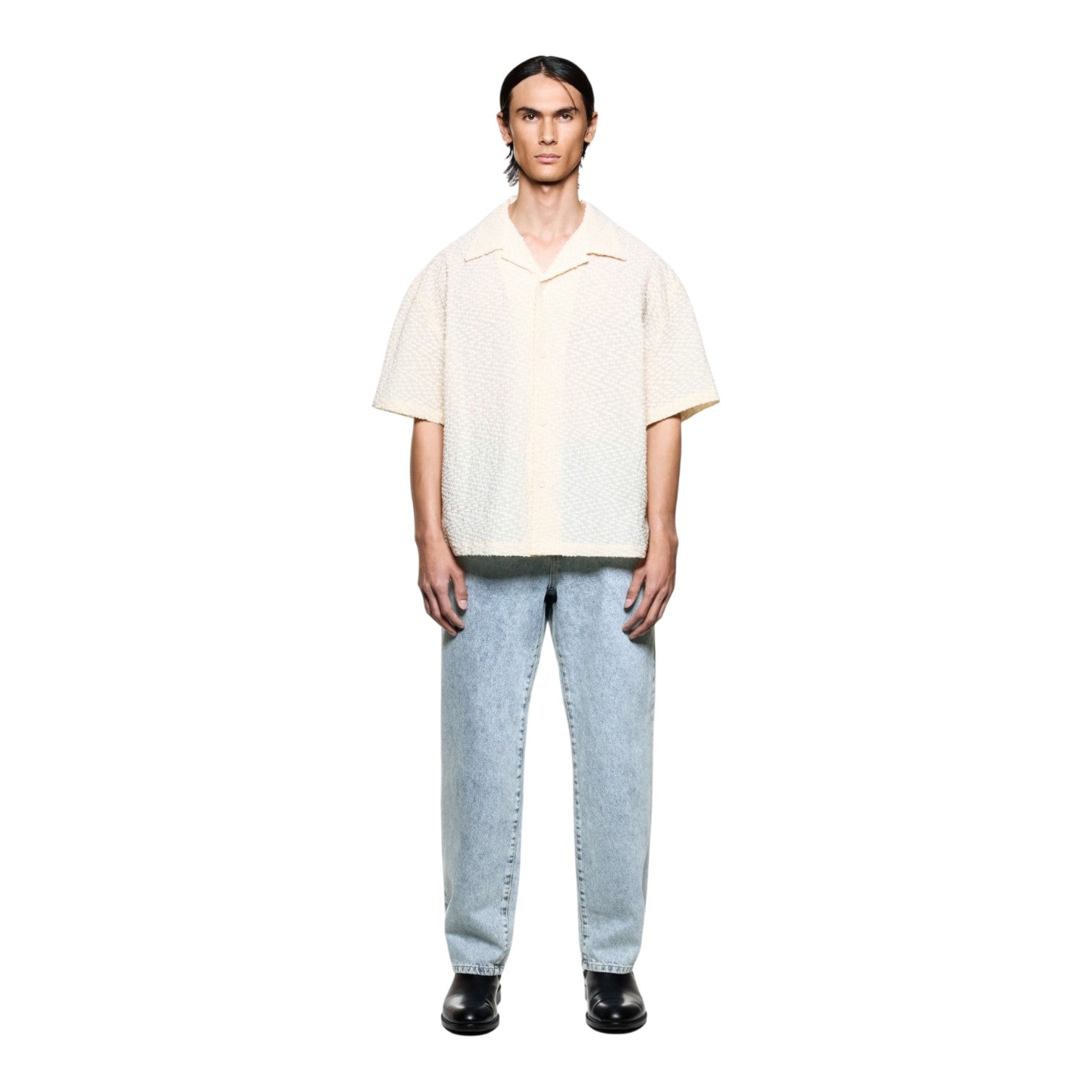 Ribbon Jacquard Vacation Shirt Beige