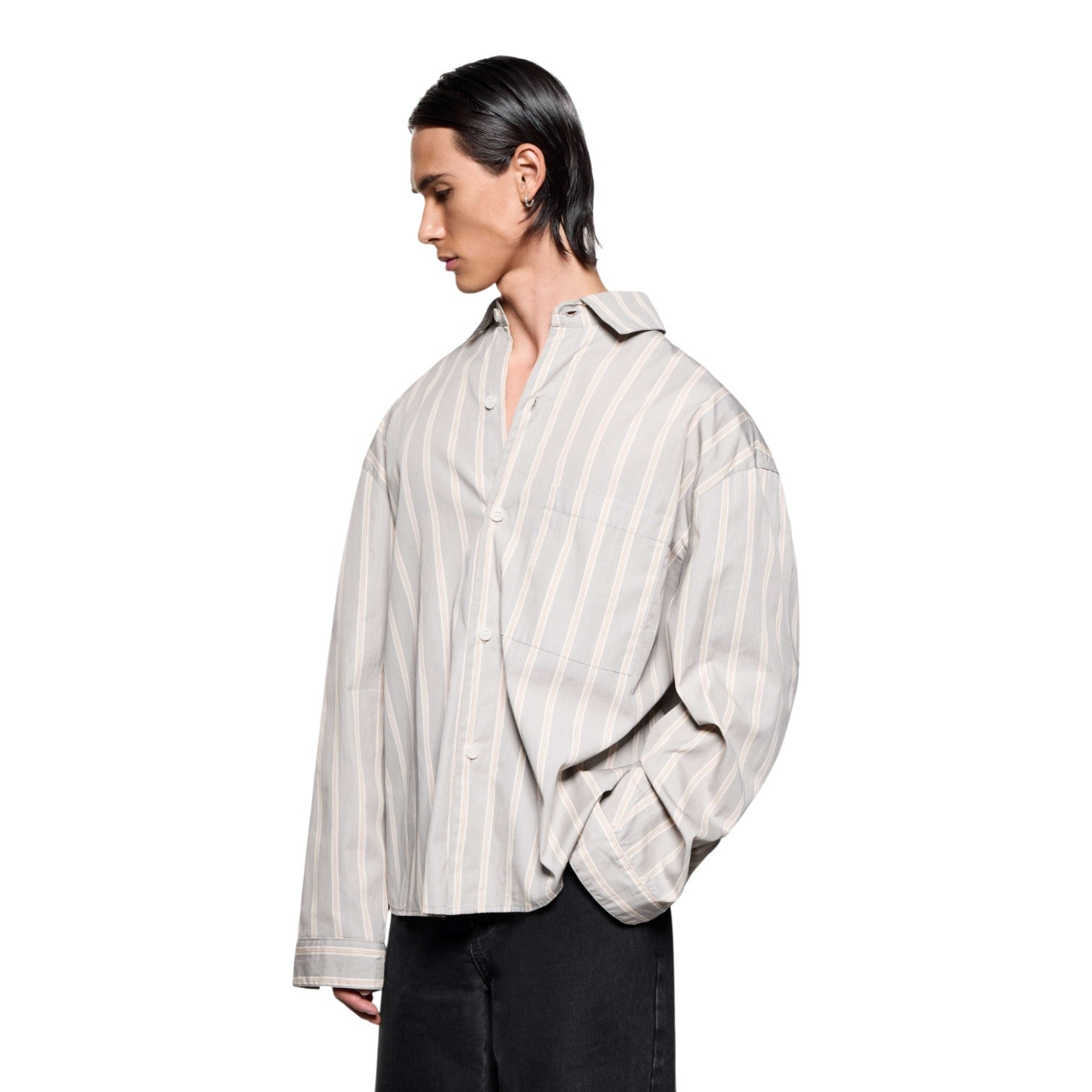 Poplin Stripe Box Dress Shirt Light Grey