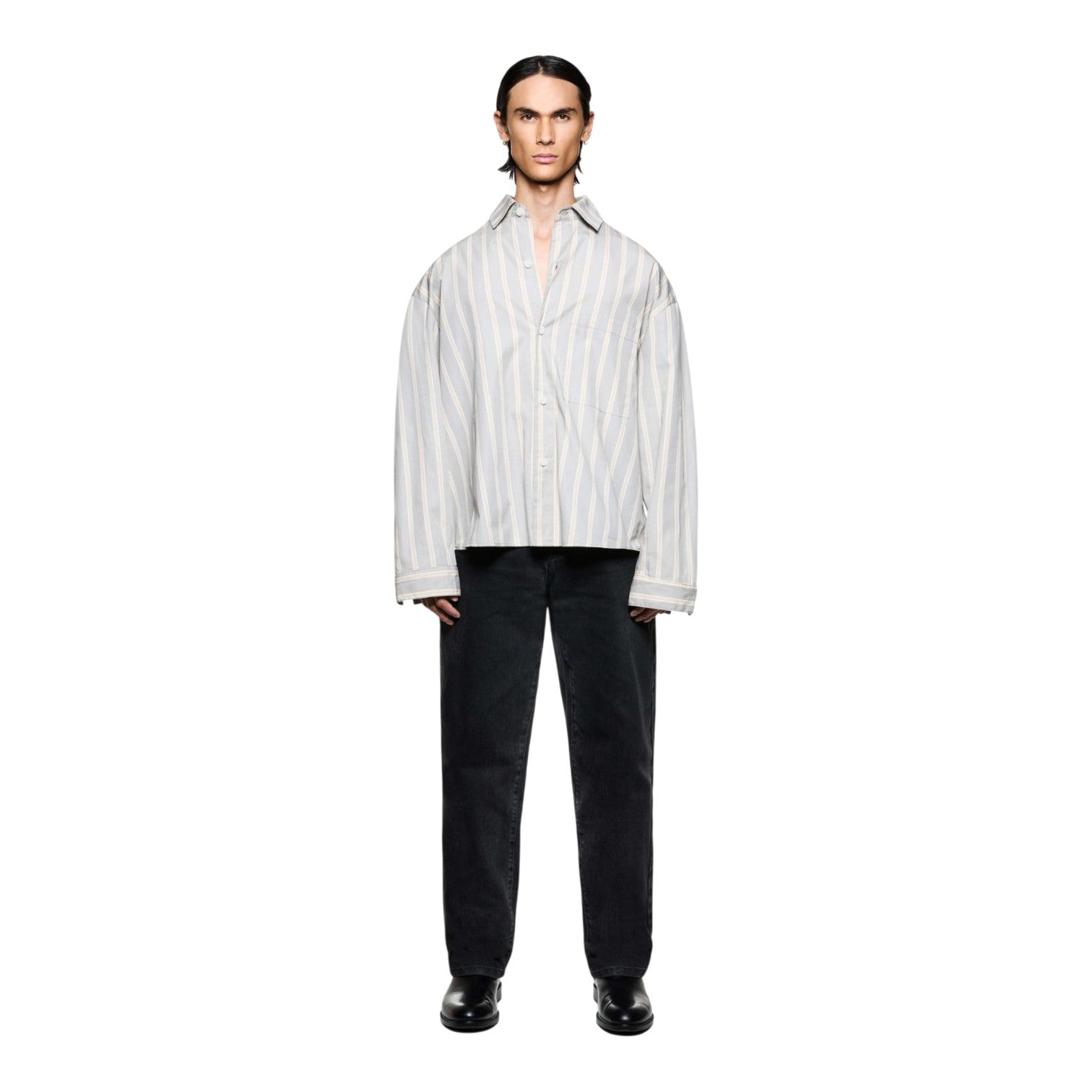 Poplin Stripe Box Dress Shirt Light Grey