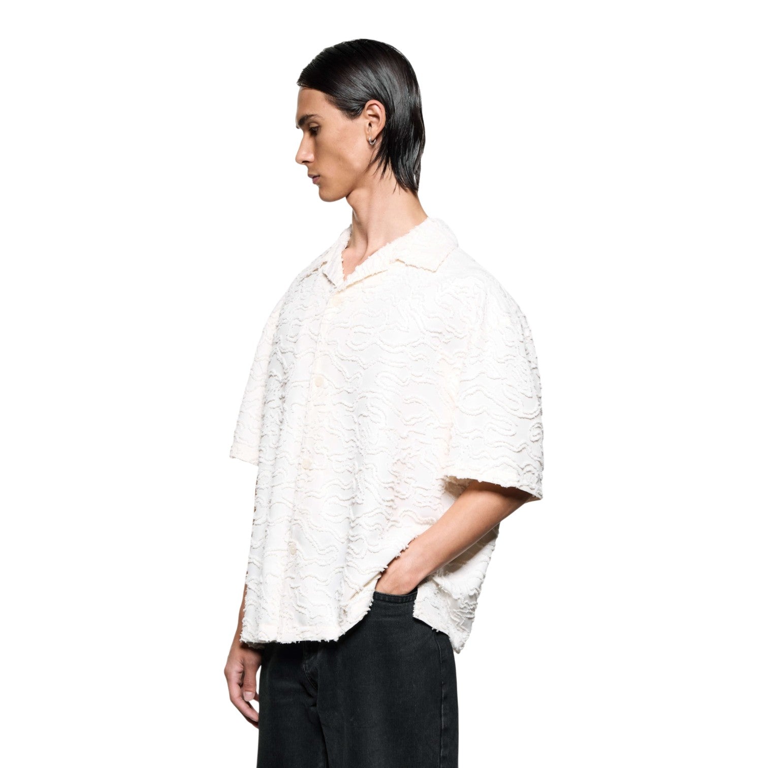 Jacquard Fringe Vacation Shirt White