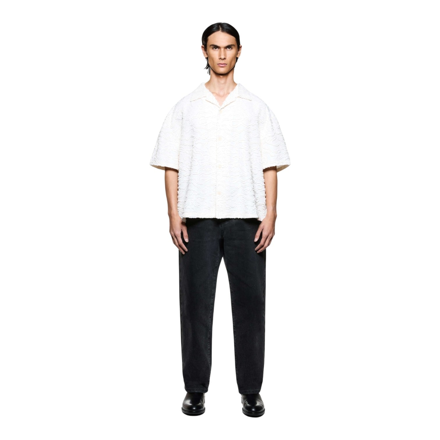 Jacquard Fringe Vacation Shirt White