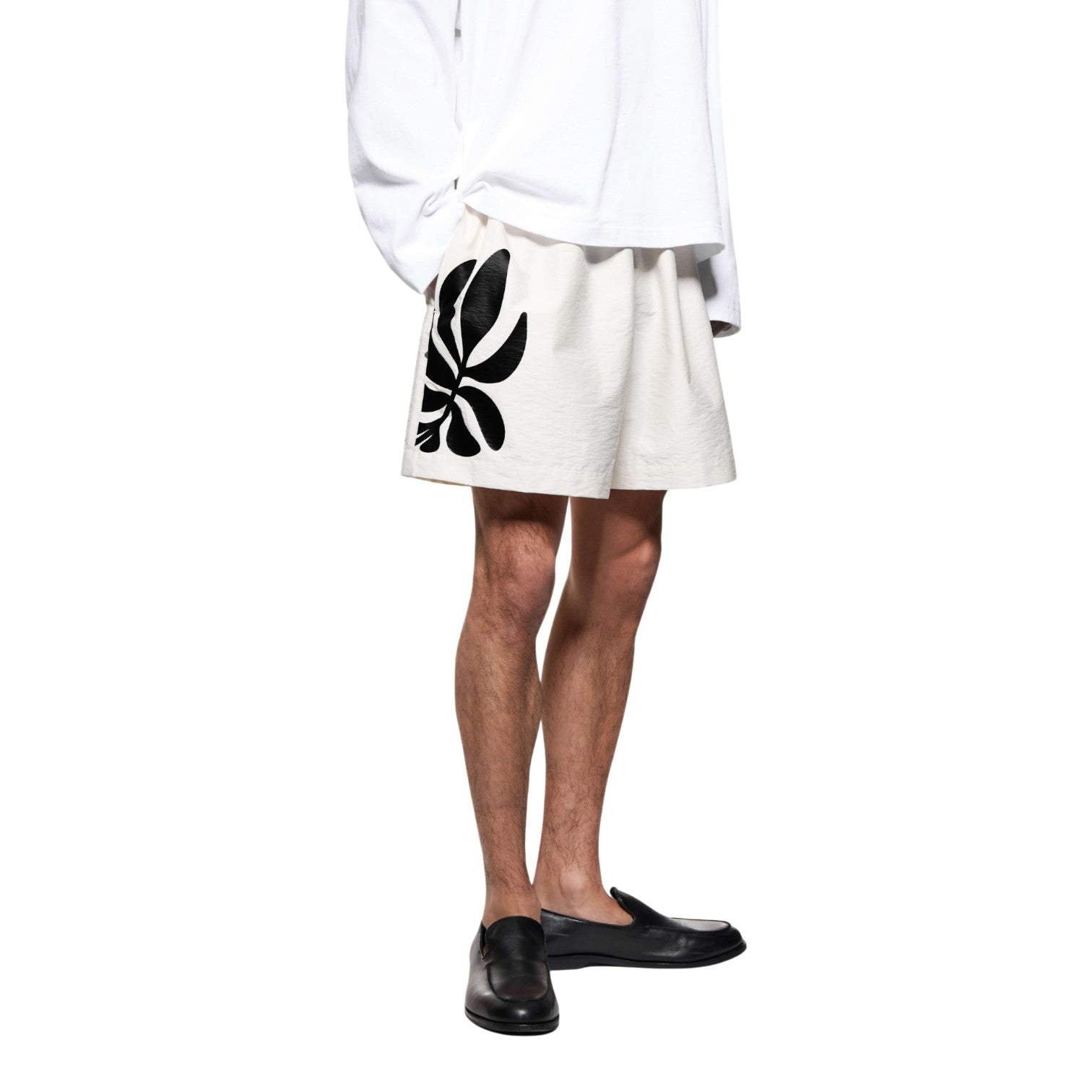 Botanical Print Wide Leg Shorts White