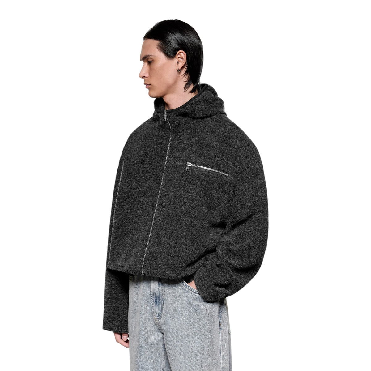 Boucle Zip Hoodie Charcoal Melange