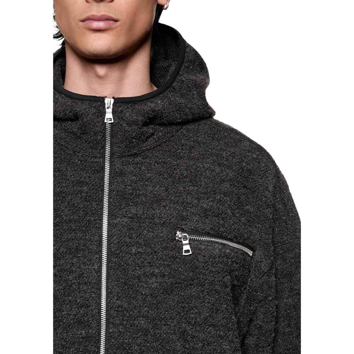Boucle Zip Hoodie Charcoal Melange