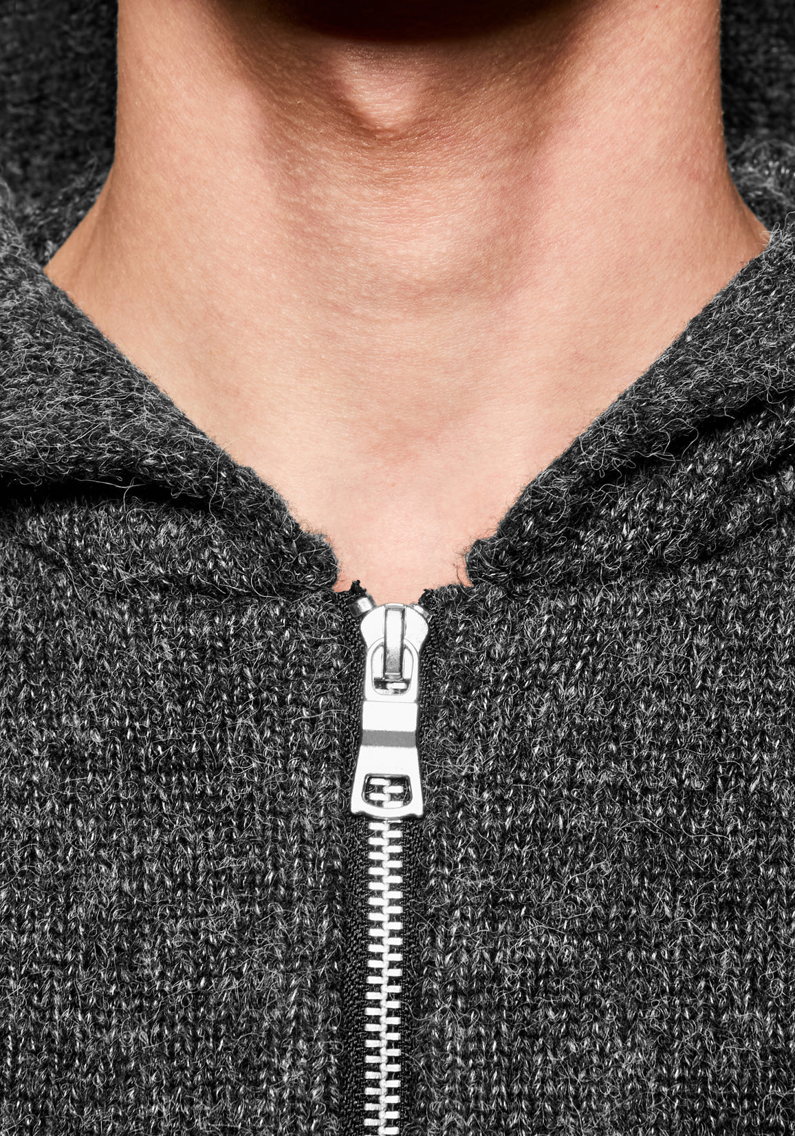 MOHAIR BLEND KNIT ZIP HOODY