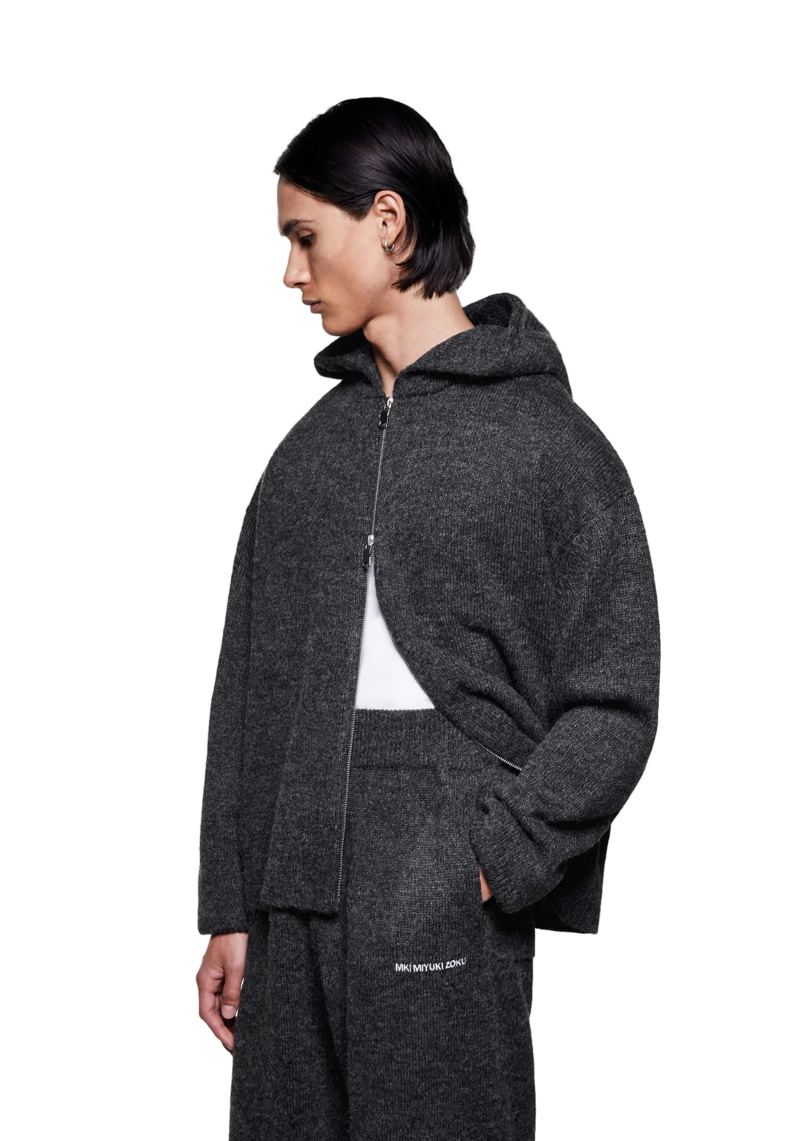 MOHAIR BLEND KNIT ZIP HOODY