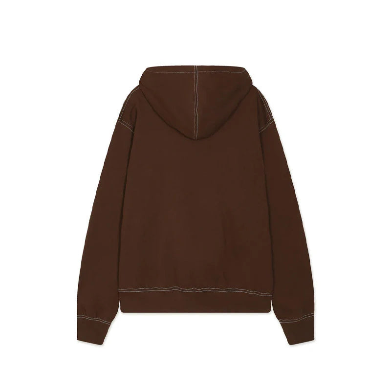 Contrast Stitch Hoodie Brown