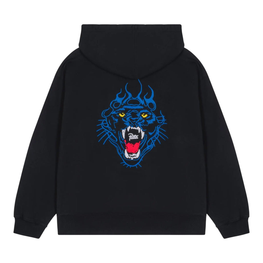 Embroidered Fire Panther Hooded Sweater Black