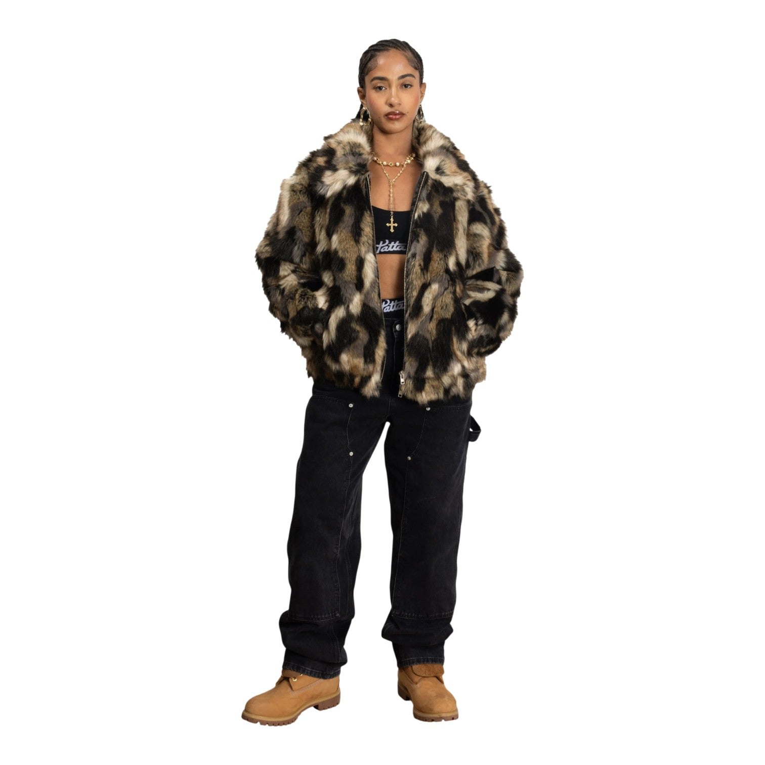 Faux Fur Patchwork Jacket Multi