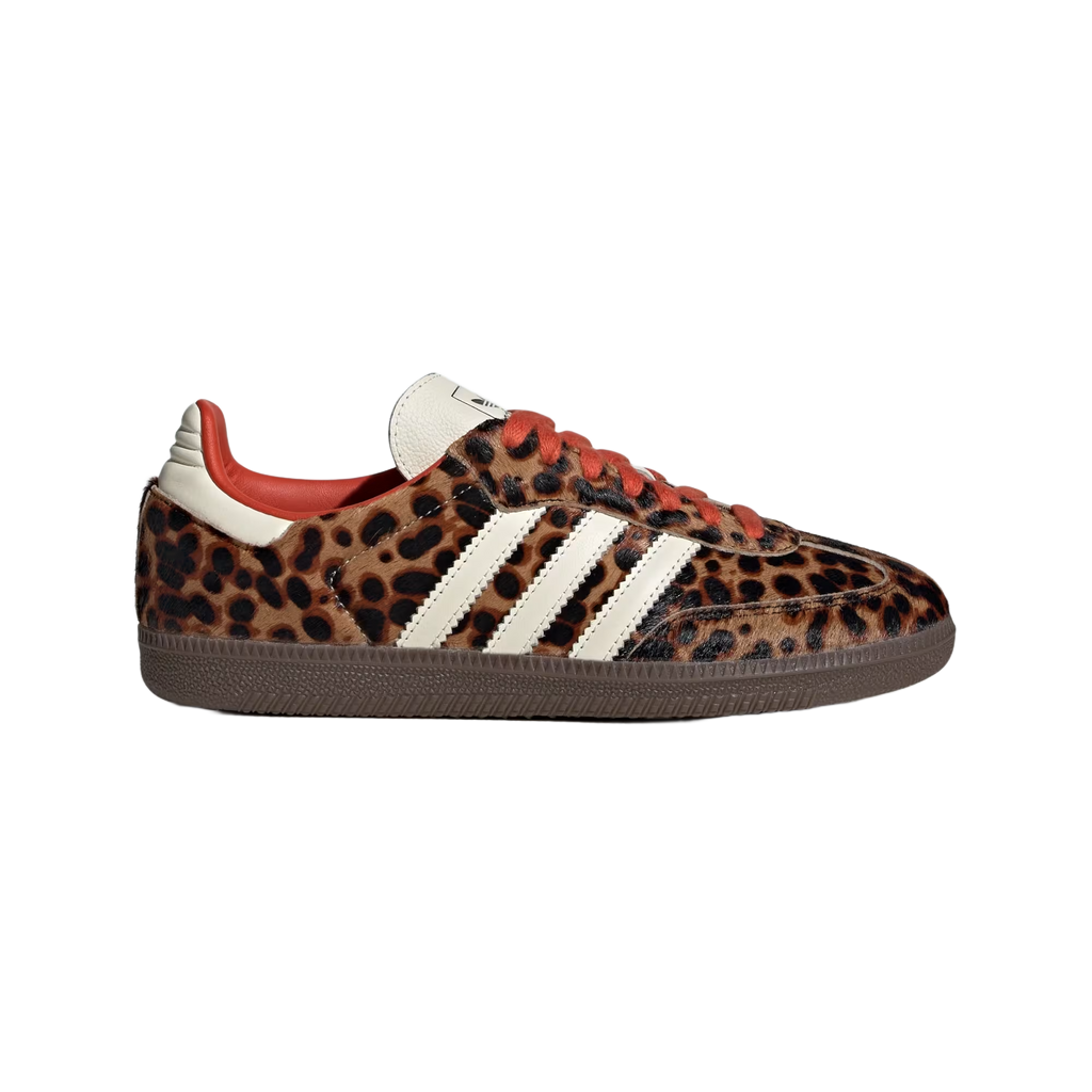 Adidas Samba Og Preloved Red Leopard sneaker featuring a red leopard print design.