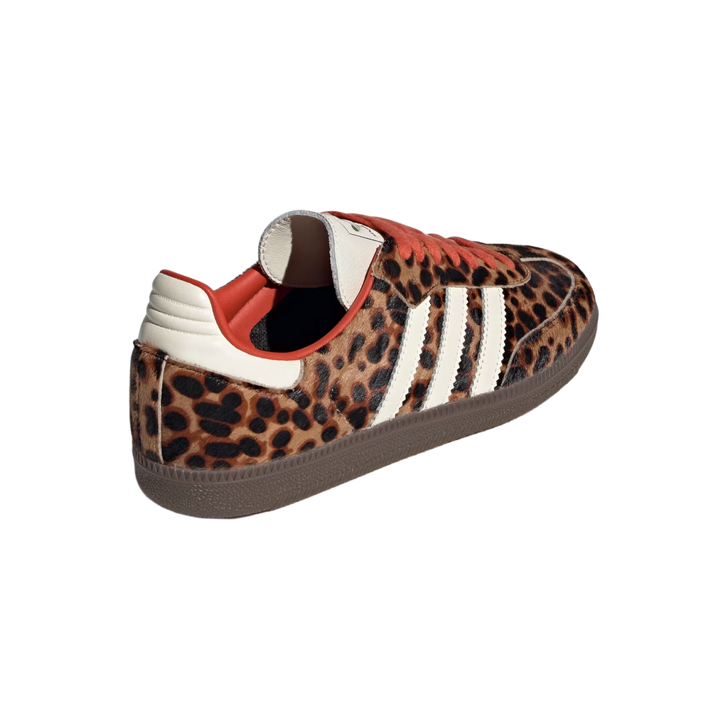 Samba Og Preloved Red Leopard - Adidas Samba shoes with red leopard print design.