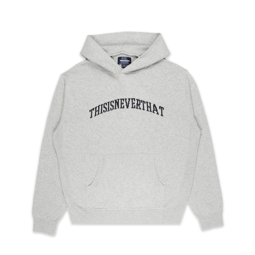 Arch-Logo Knit Hoodie Grey