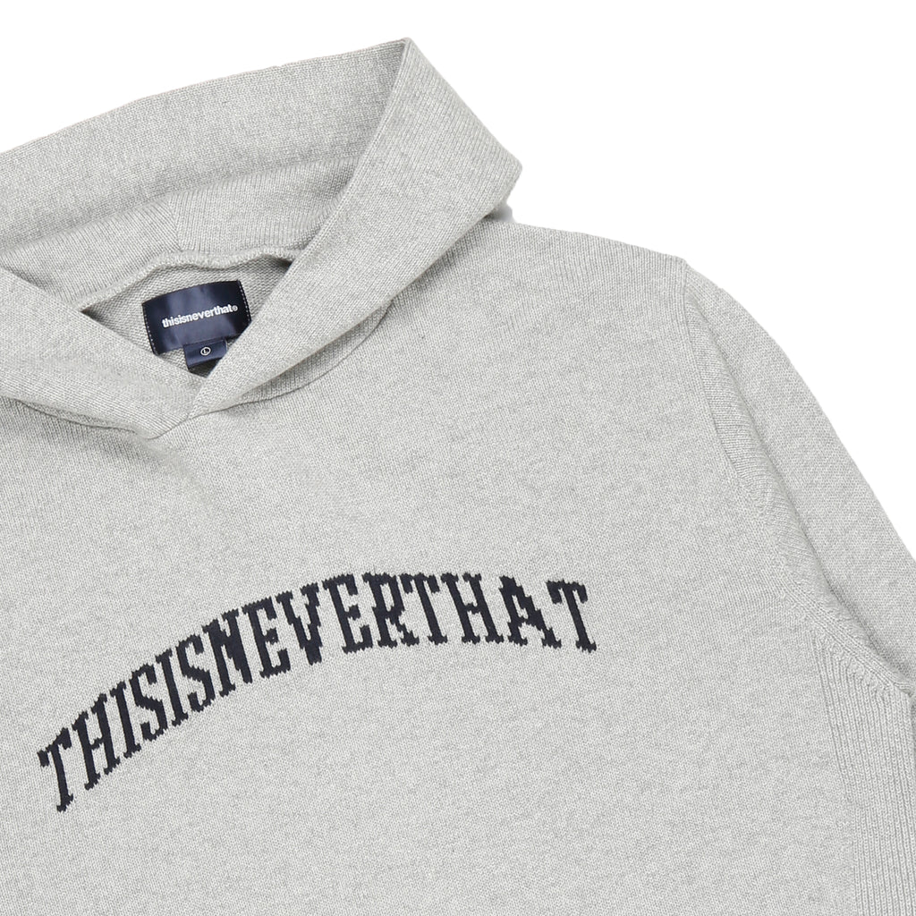 Arch-Logo Knit Hoodie Grey