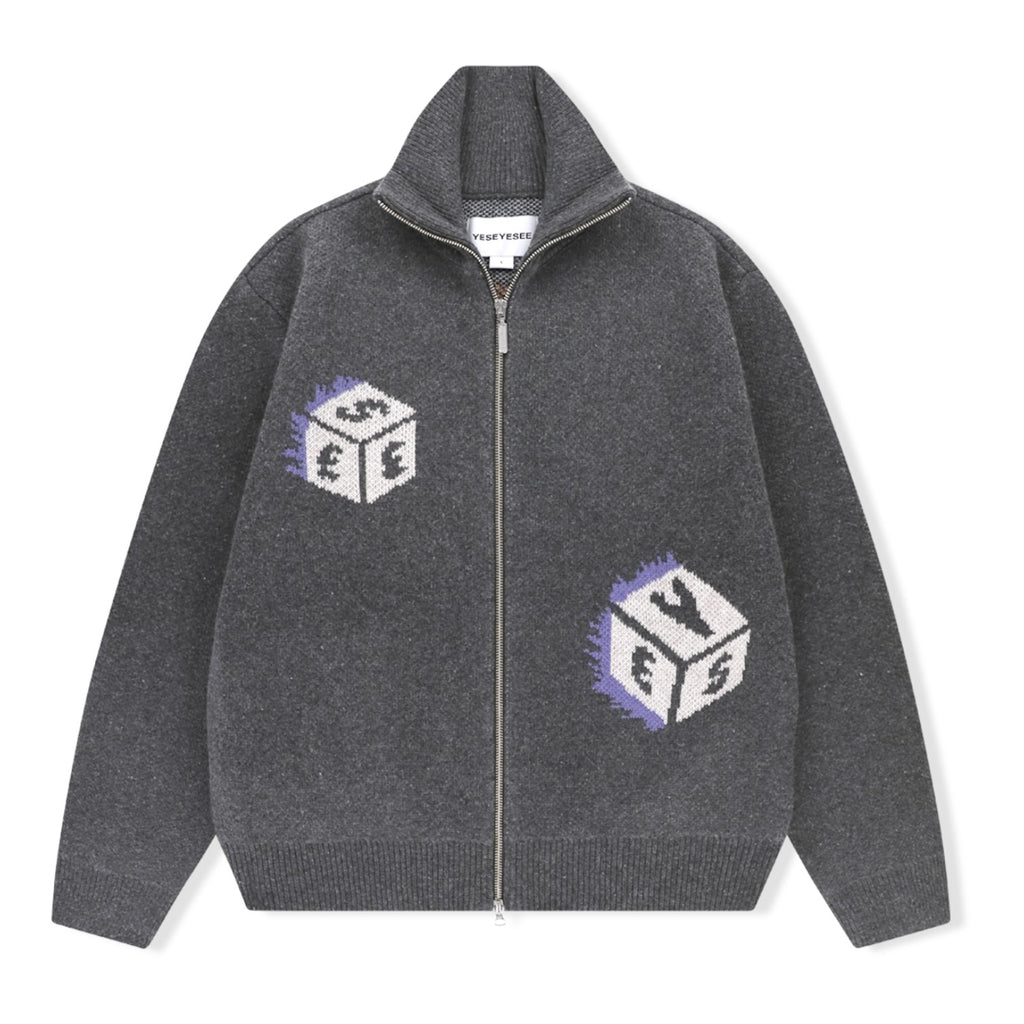 Y.e.s Dice Full Zipup Knit Cardigan