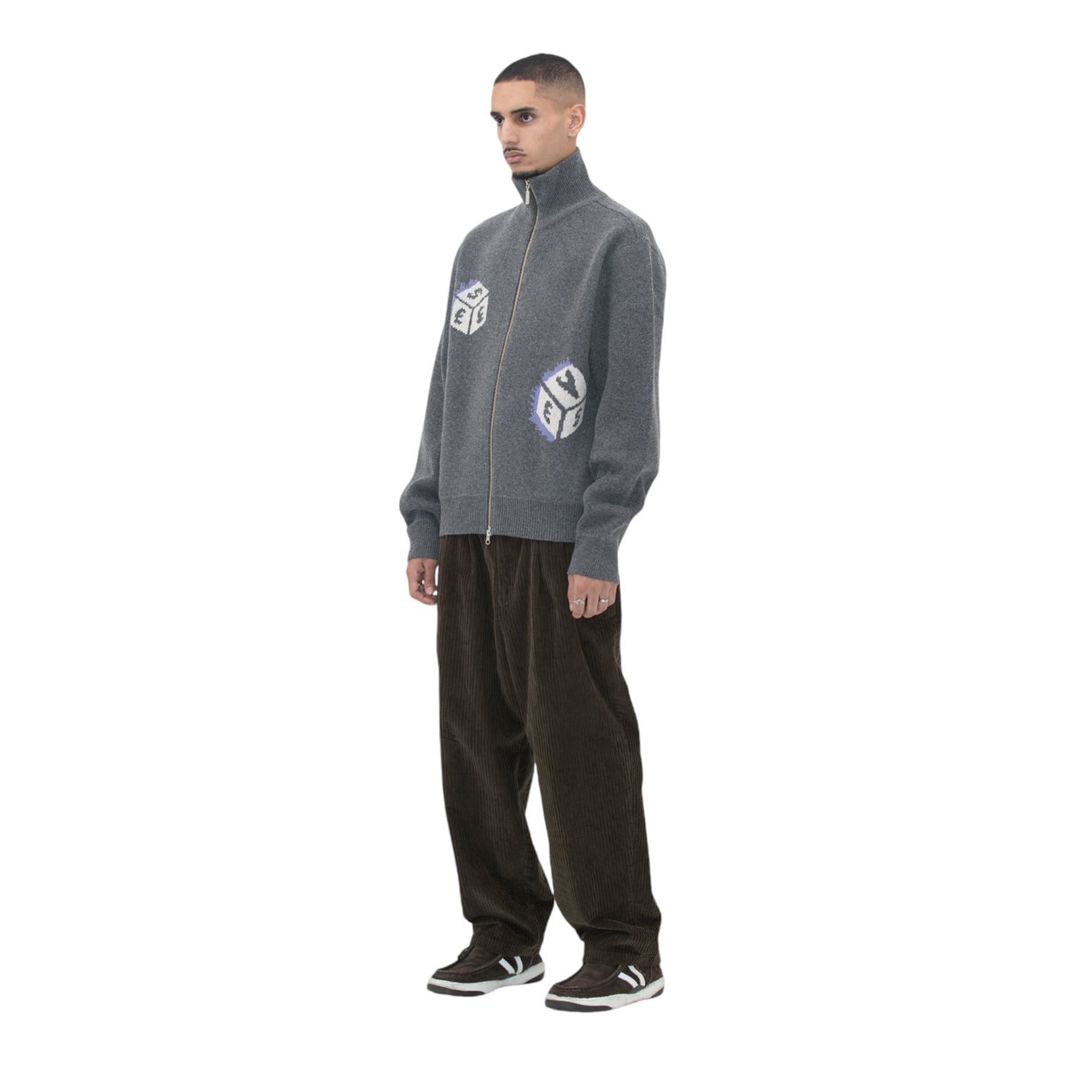 Y.e.s Dice Full Zipup Knit Cardigan