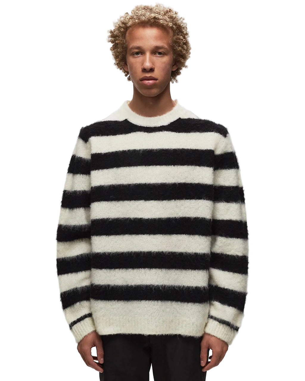 Double up crew knit black/white stripe