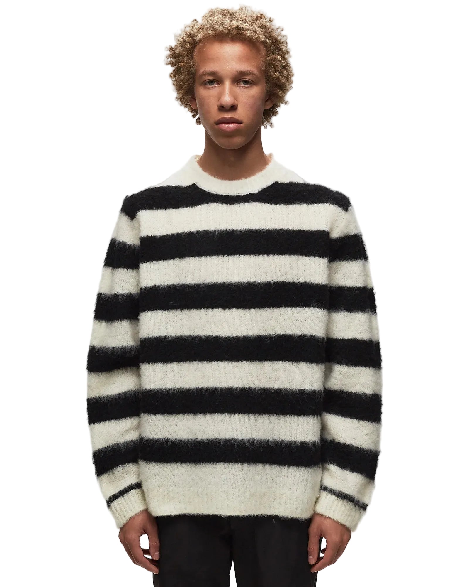 Double up crew knit black/white stripe