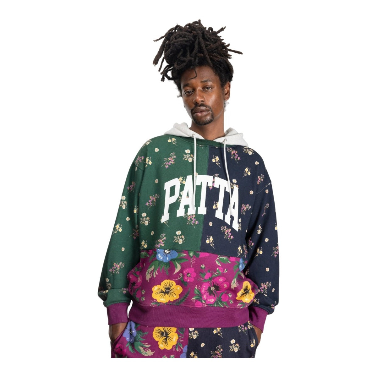 Floral Patchwork Hooded Sweater Multi