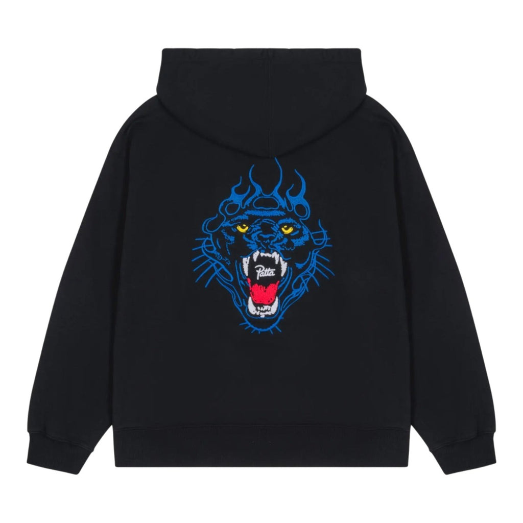 Embroidered Fire Panther Hooded Sweater Black