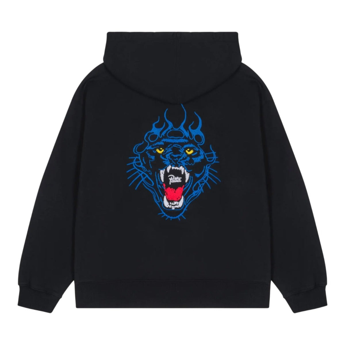 Embroidered Fire Panther Hooded Sweater Black