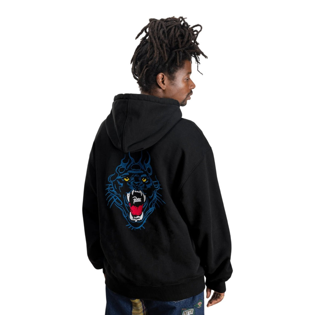 Embroidered Fire Panther Hooded Sweater Black