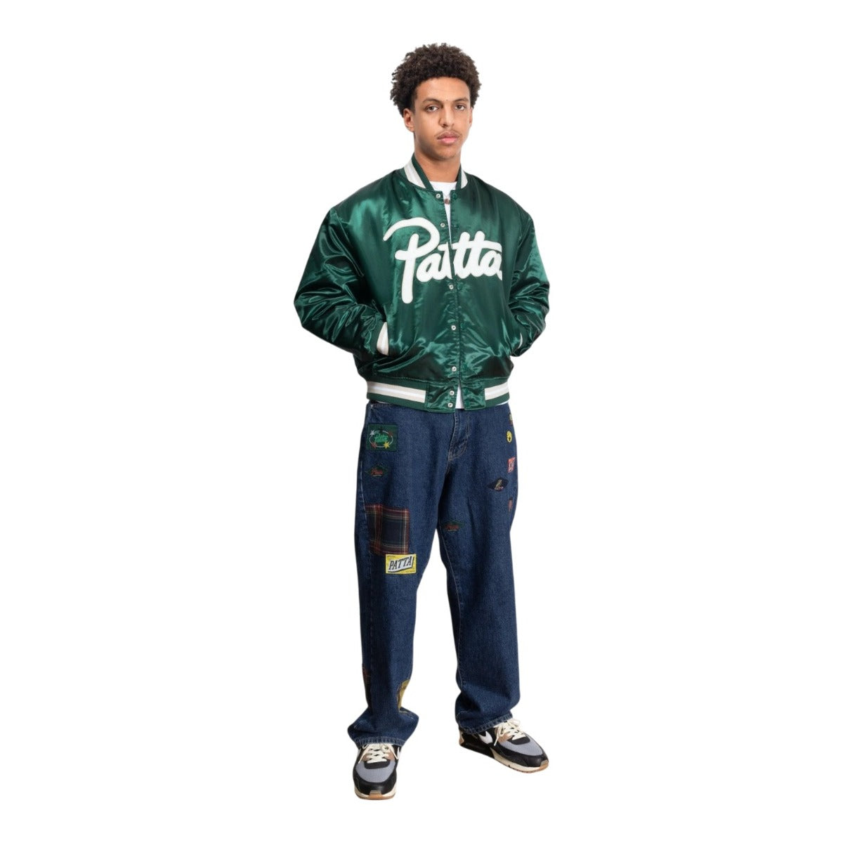 Script  ogo Satin Varsity Jacket Green