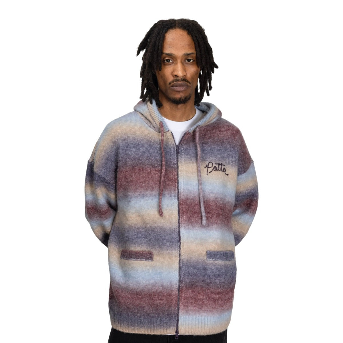 Space Dye Knitted Hooded Sweater Mu ti
