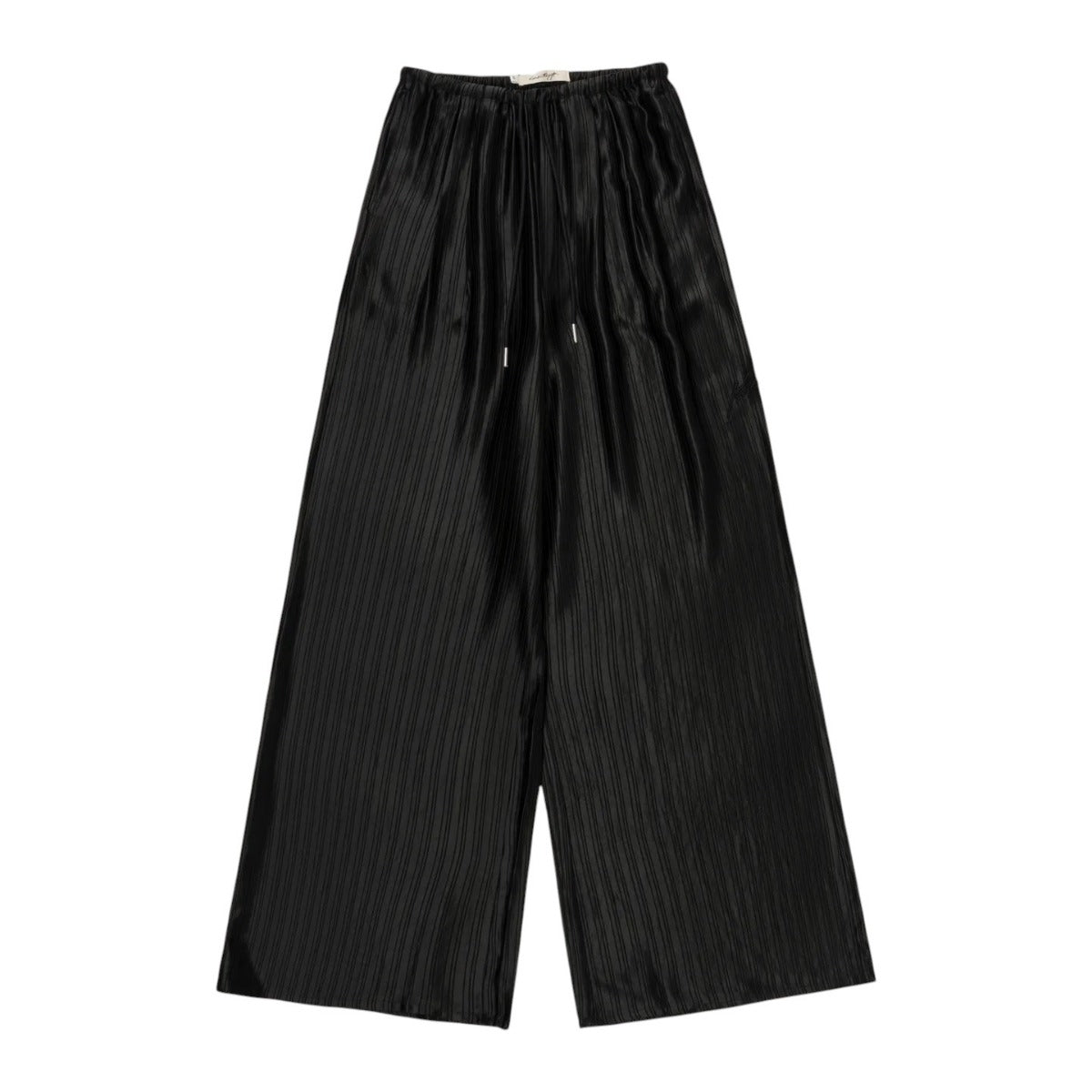 Loose Satin Stripe Wide Leg Pant Black