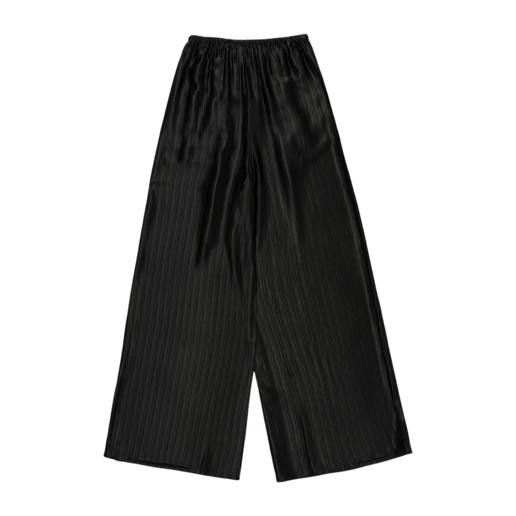 Loose Satin Stripe Wide Leg Pant Black