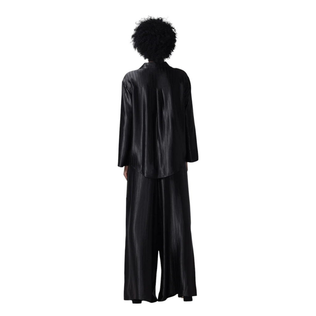 Loose Satin Stripe Wide Leg Pant Black