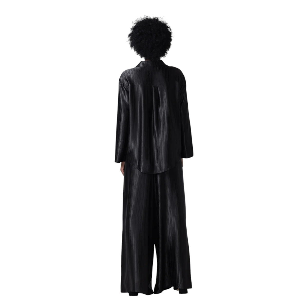 Loose Satin Stripe Wide Leg Pant Black